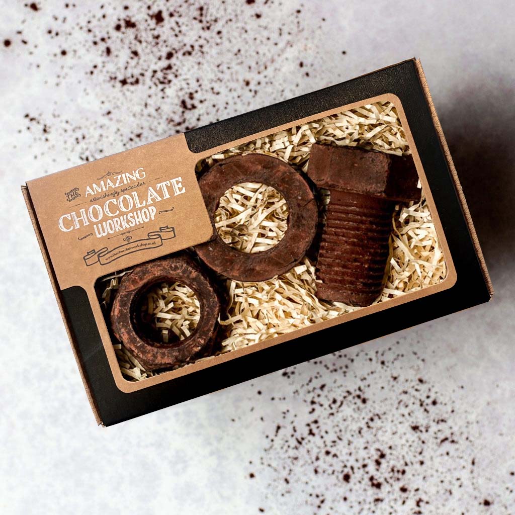 Large Working Chocolate Nut Bolt and Washer Gift Box