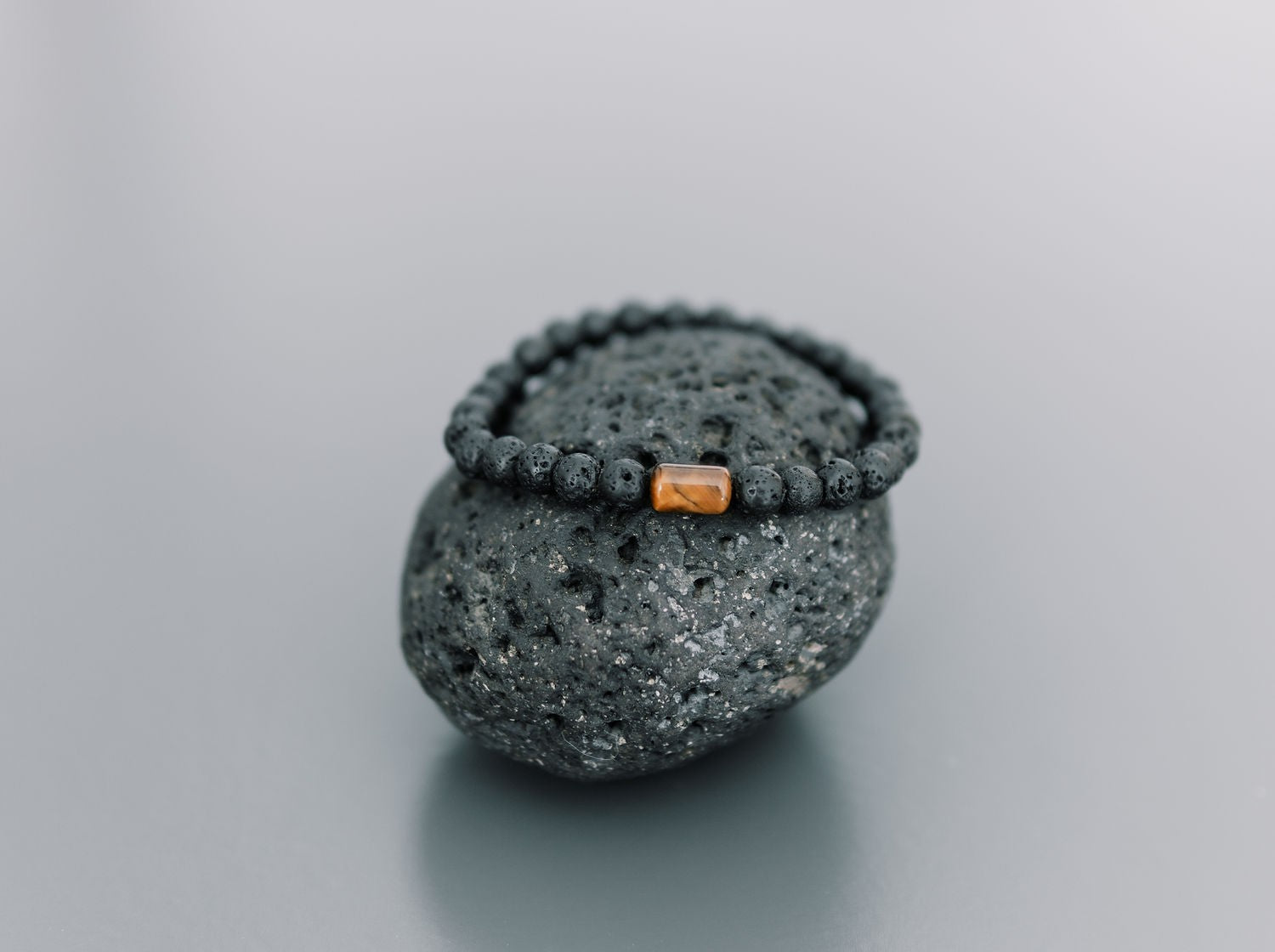 Lava Bracelet with 6mm Tiger Eye for Men