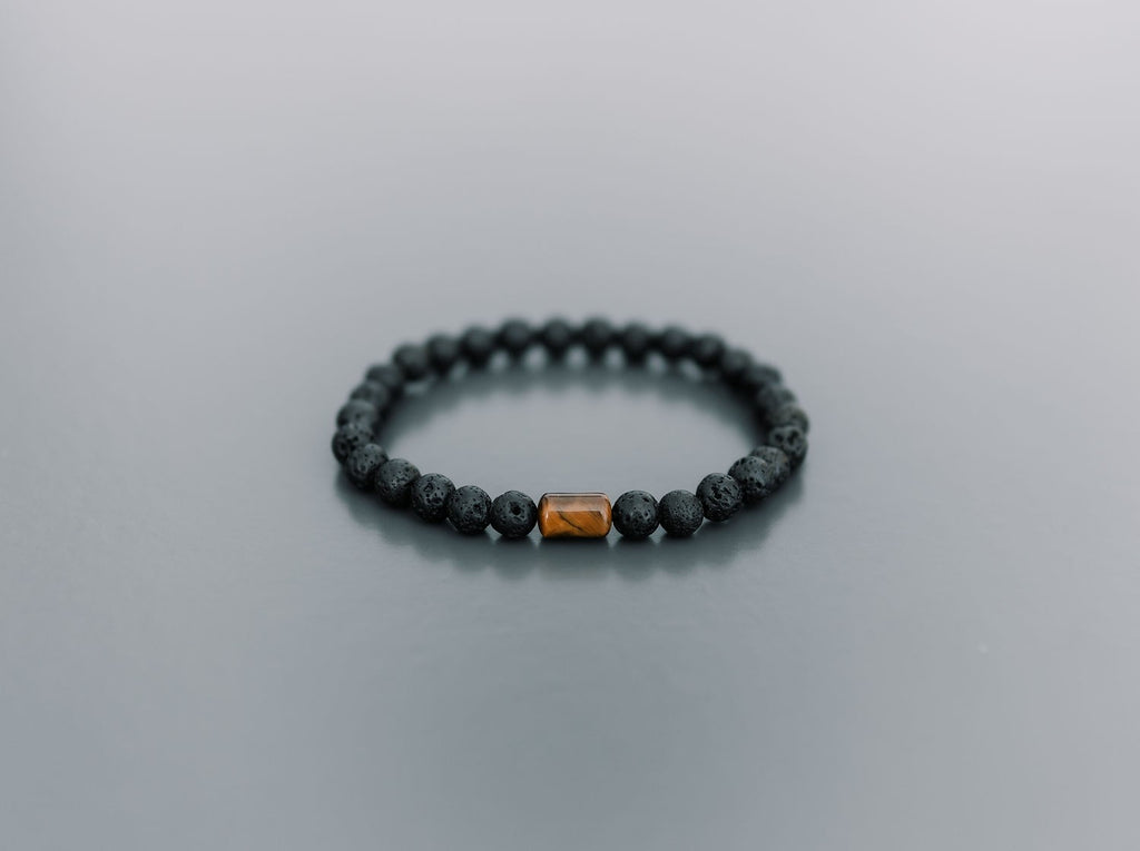 Lava Bracelet with 6mm Tiger Eye for Men