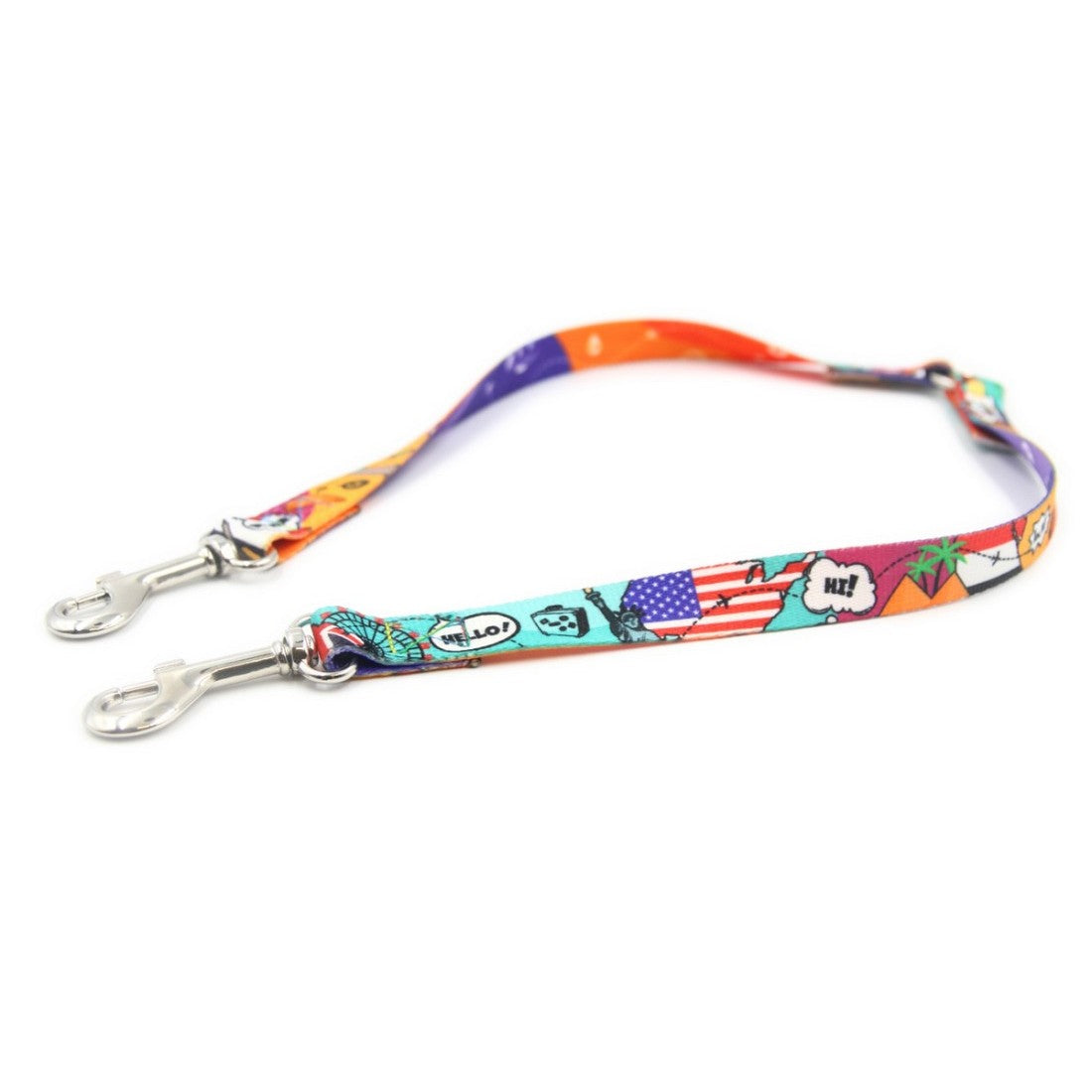 close-up of the durable 40cm woven webbing dual dog leash splitter in use