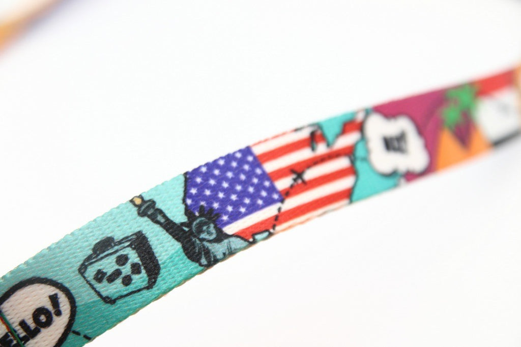 close-up of the durable carabiner clip on a travel leash for dogs