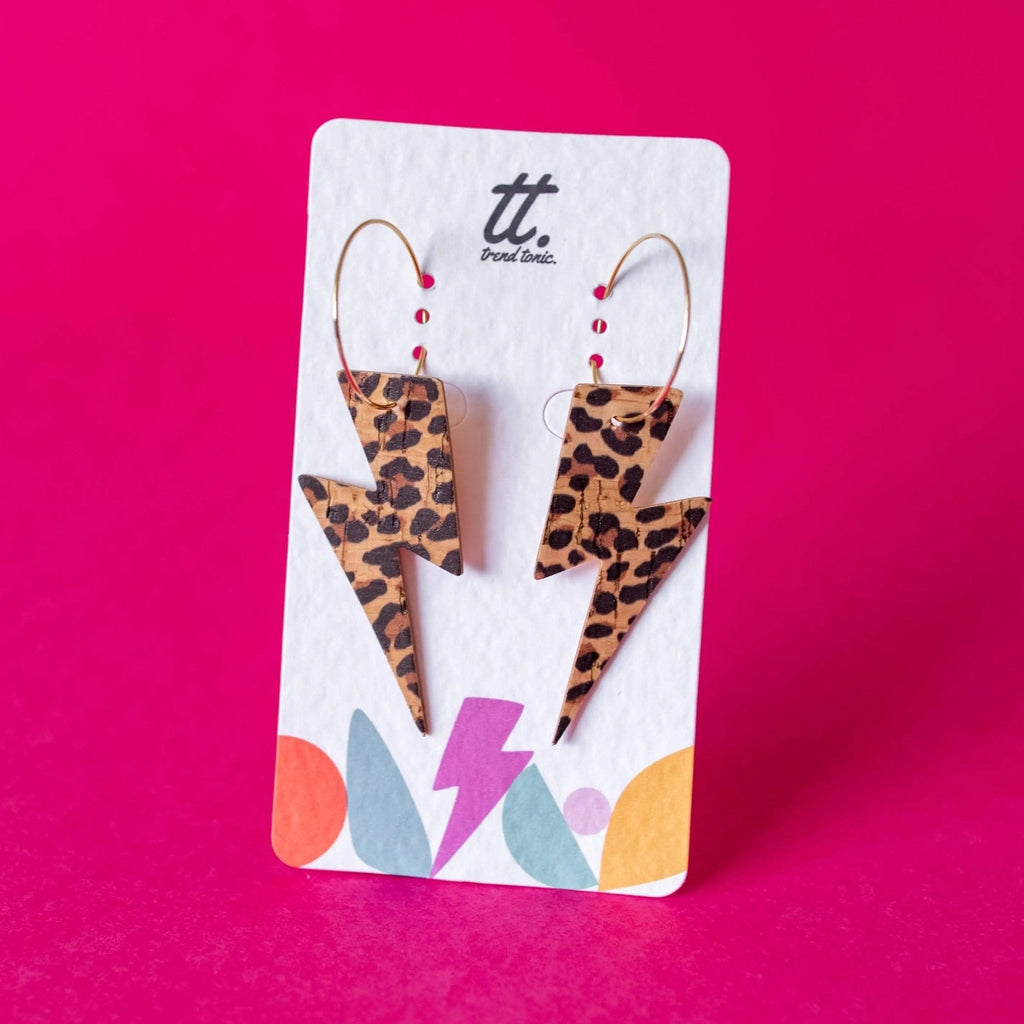 Leopard Print Lightning Bolt Earrings