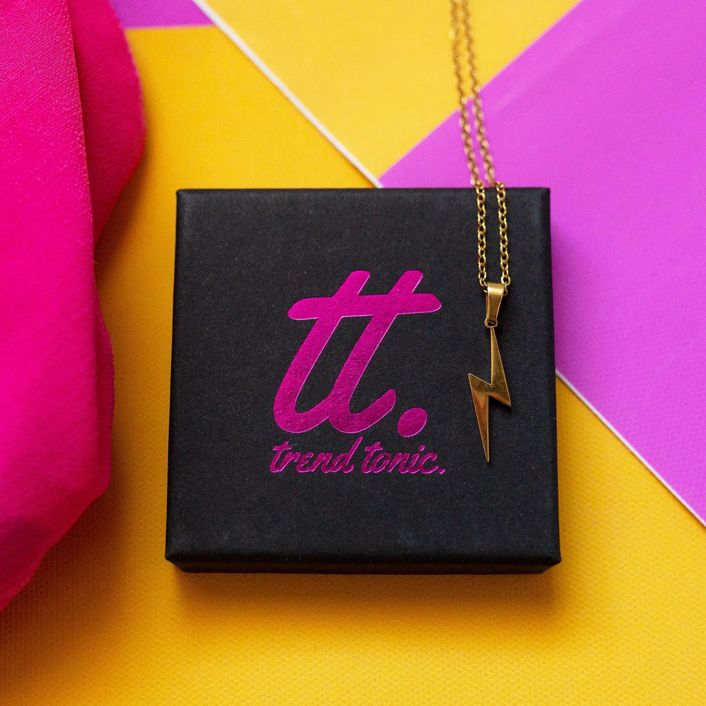 Lightning Bolt Necklace in Gold Silver and Rose Gold