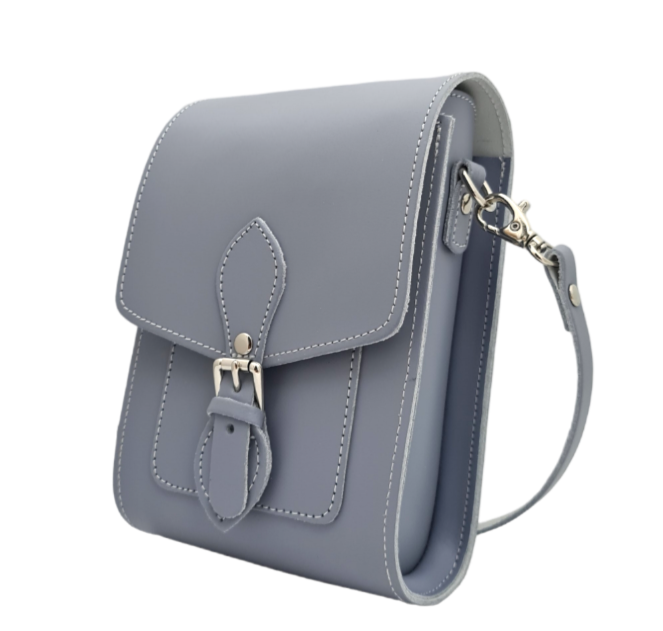 Handmade Leather Festival Phone Bag in Lilac Grey