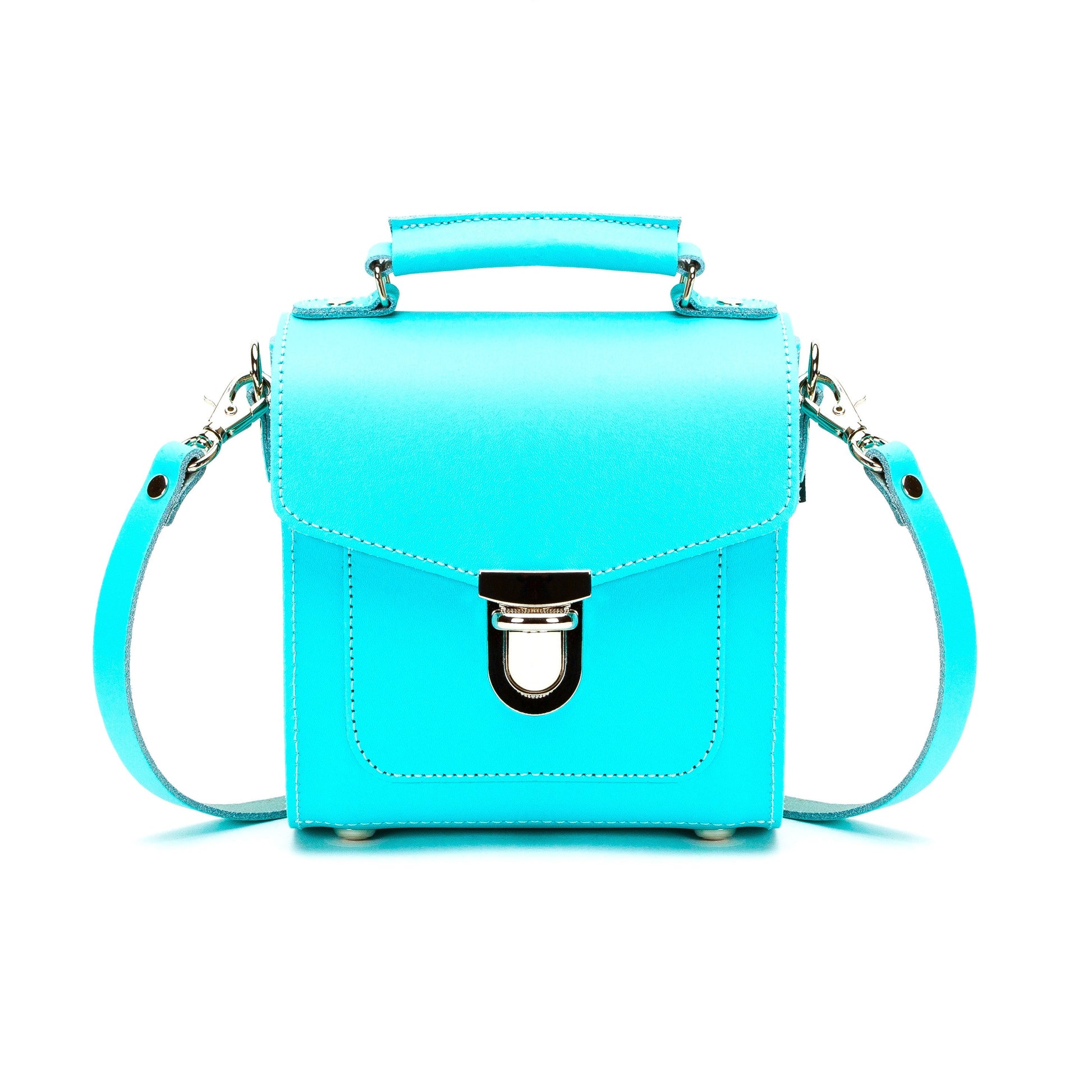 Handmade Leather Sugarcube Handbag in Shell Blue