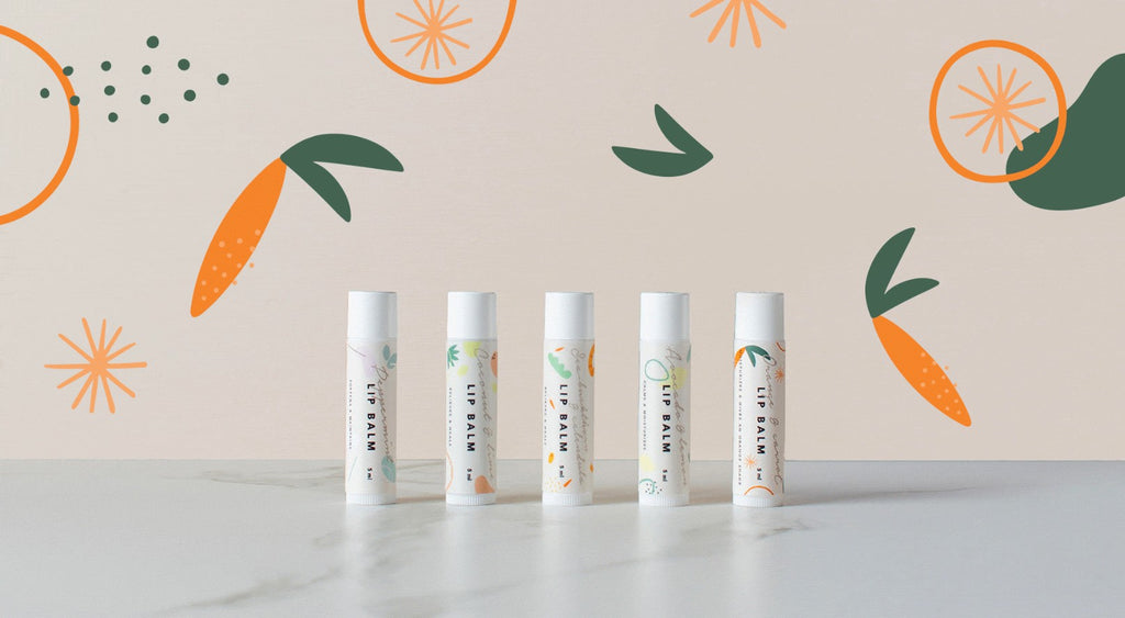 a soft-focus close-up of coconut and lime lip balm resting on a cozy cotton baby blanket