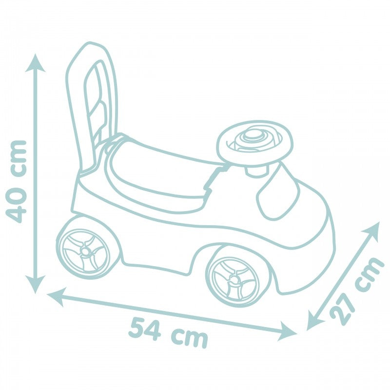 pastel ride-on pusher with horn and storage, perfect for toddlers learning to walk indoors or outdoors