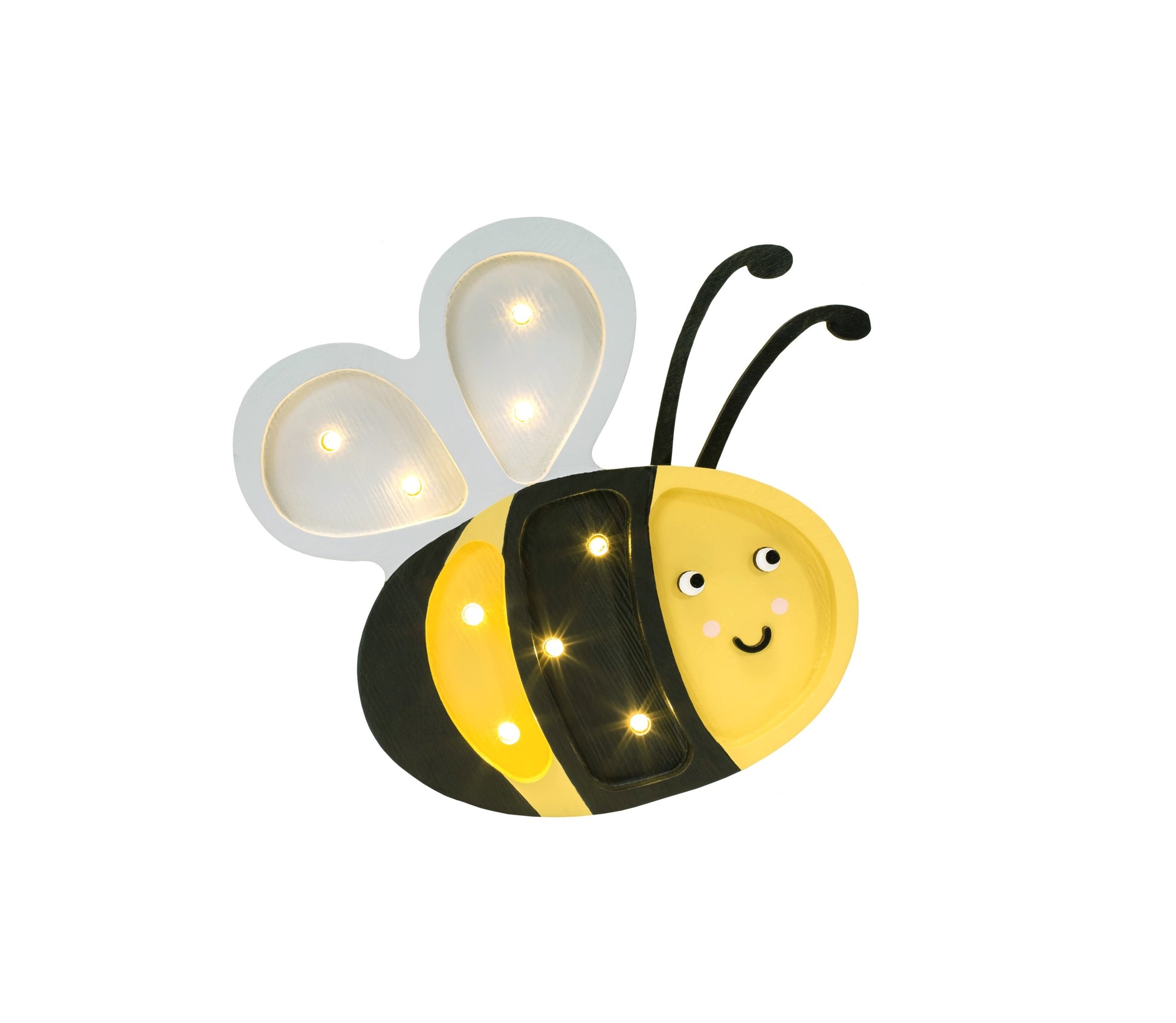 confident close-up of the happy bee lamp in a modern nursery setting