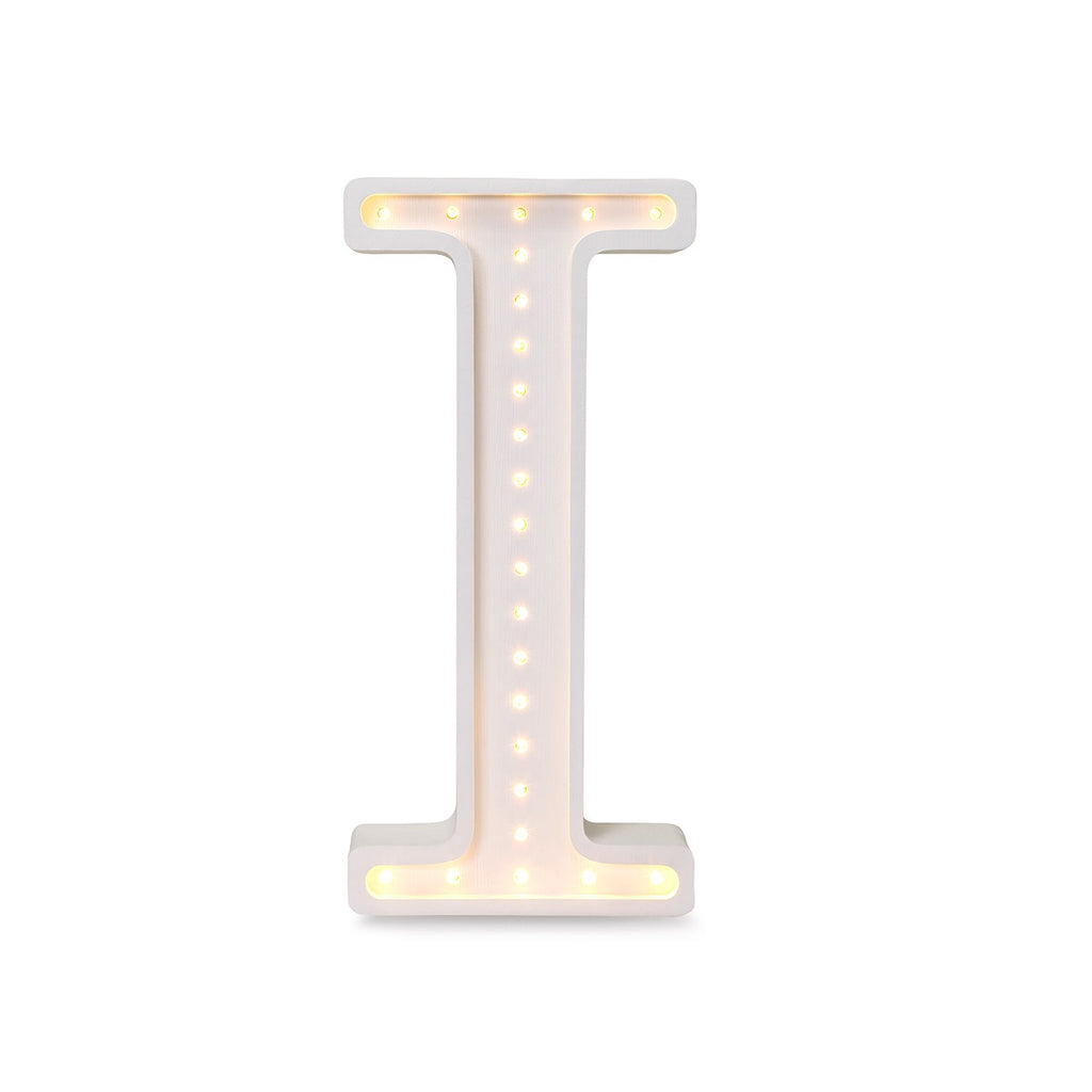 softly glowing letter i lamp casting a warm, comforting glow on a nursery nightstand