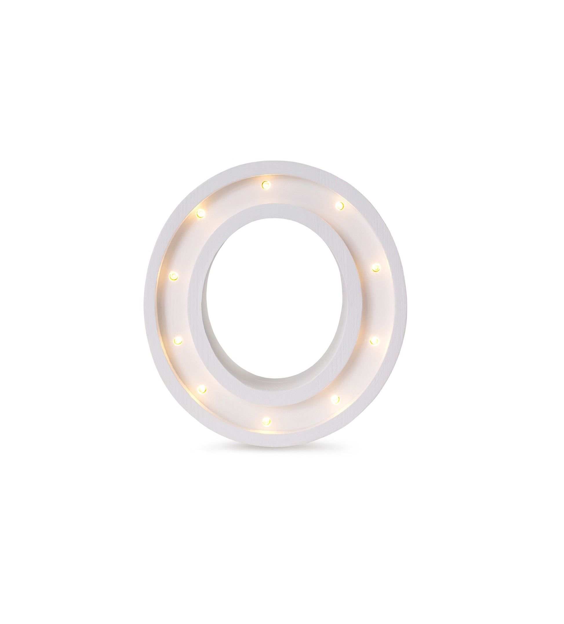 bold little lights letter o lamp glowing warmly in a modern childs room