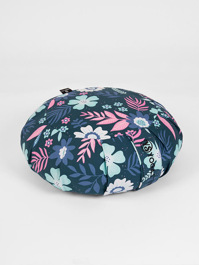 Organic Cotton Round Buckwheat Meditation Zafu Cushion with Lotus Embroidery