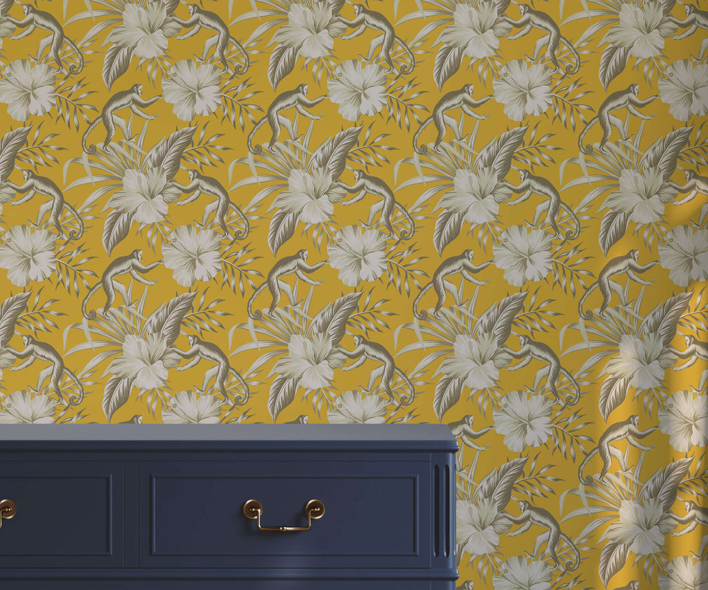 Monkey and Floral Wallpaper