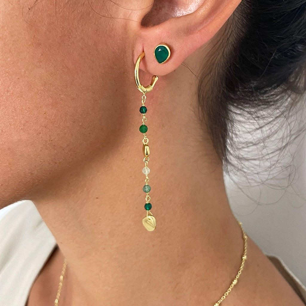 Sofia Small Hoop Nugget Earrings in Labradorite, Black Onyx and Smoky Quartz