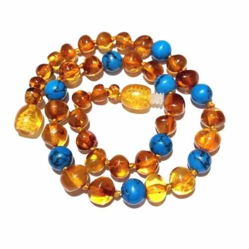 Child Blue Turquoise Howlite Polished Honey Baltic Amber Anklet