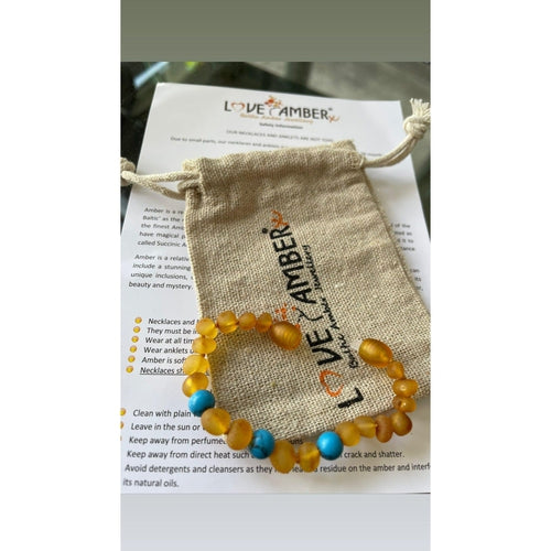 Child Bluebird Raw Honey Baltic Amber and Blue Howlite Anklet Bracelet