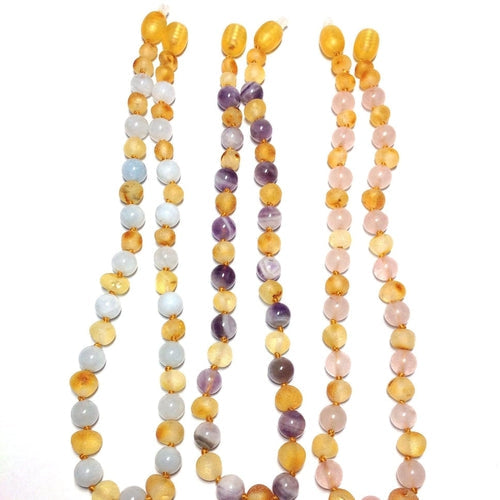 Child Purple Amethyst and Raw Honey Baltic Amber Necklace