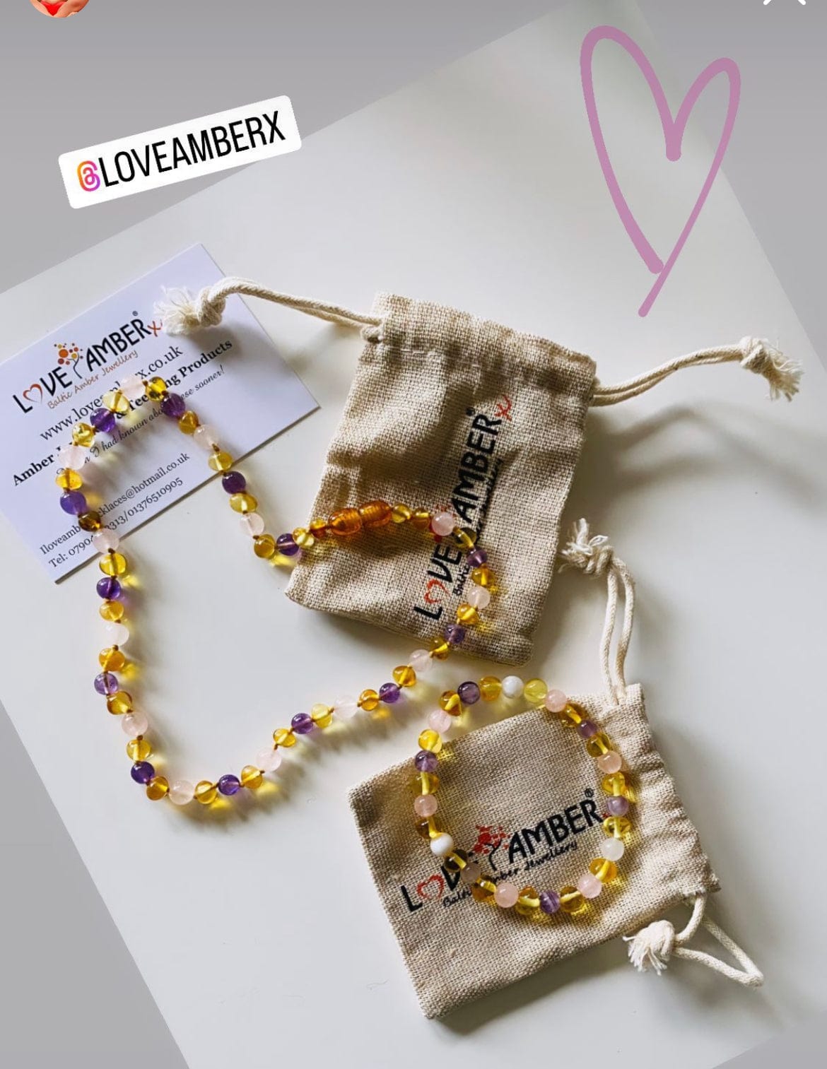 Child's Tara Honey Baltic Amber Amethyst Rose Quartz Gemstone Bead Necklace