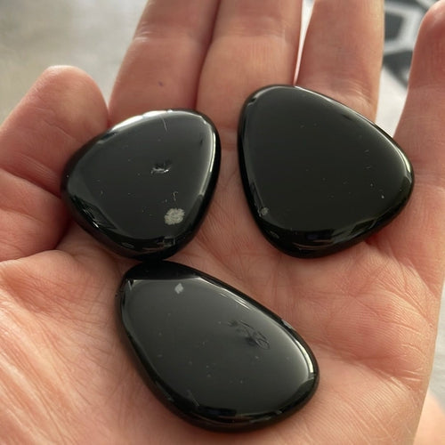 Flat Smooth Black Obsidian Tumblestone 35 to 45mm