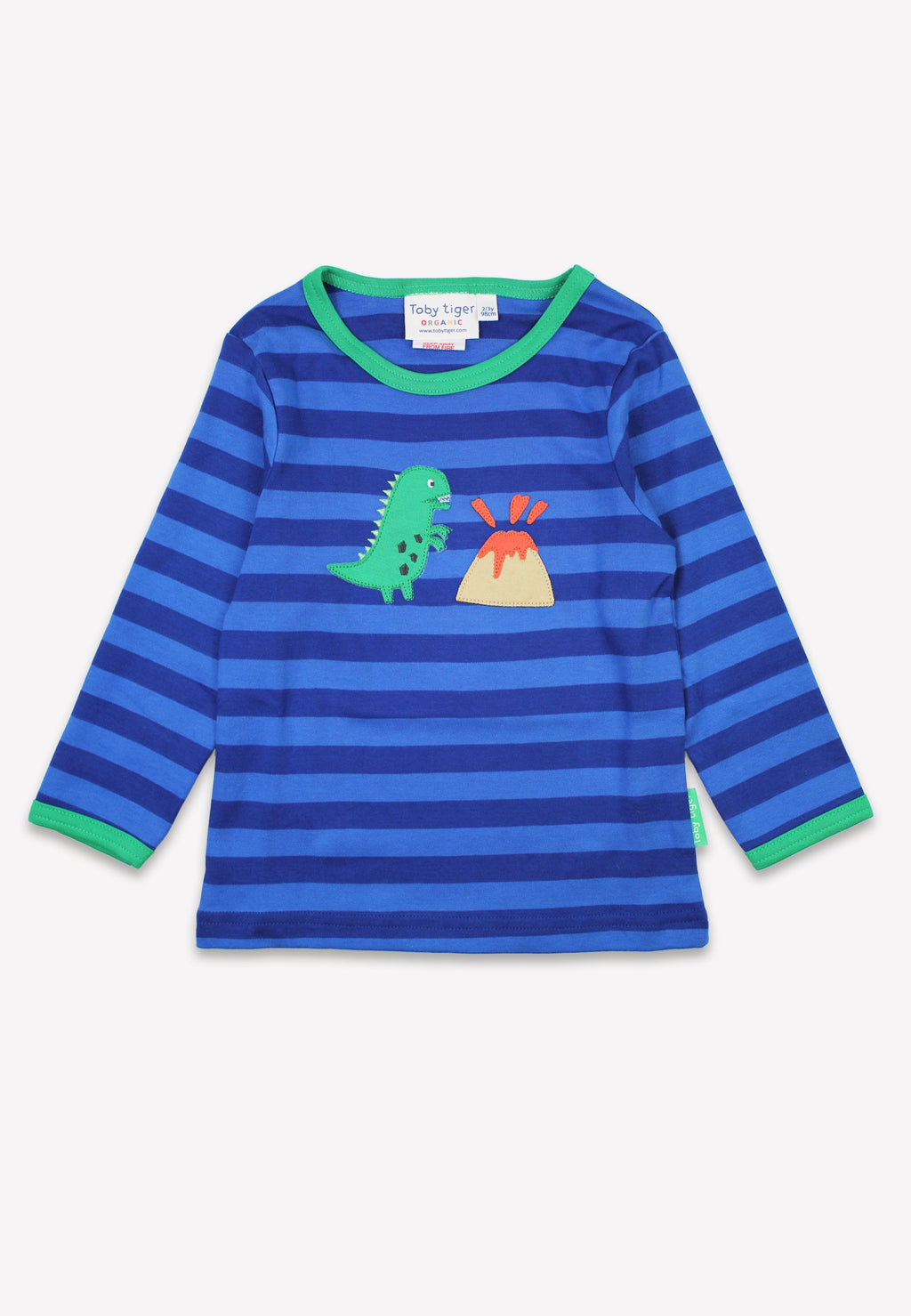 Organic Blue Tonal Dinosaur Applique Long Sleeved T Shirt