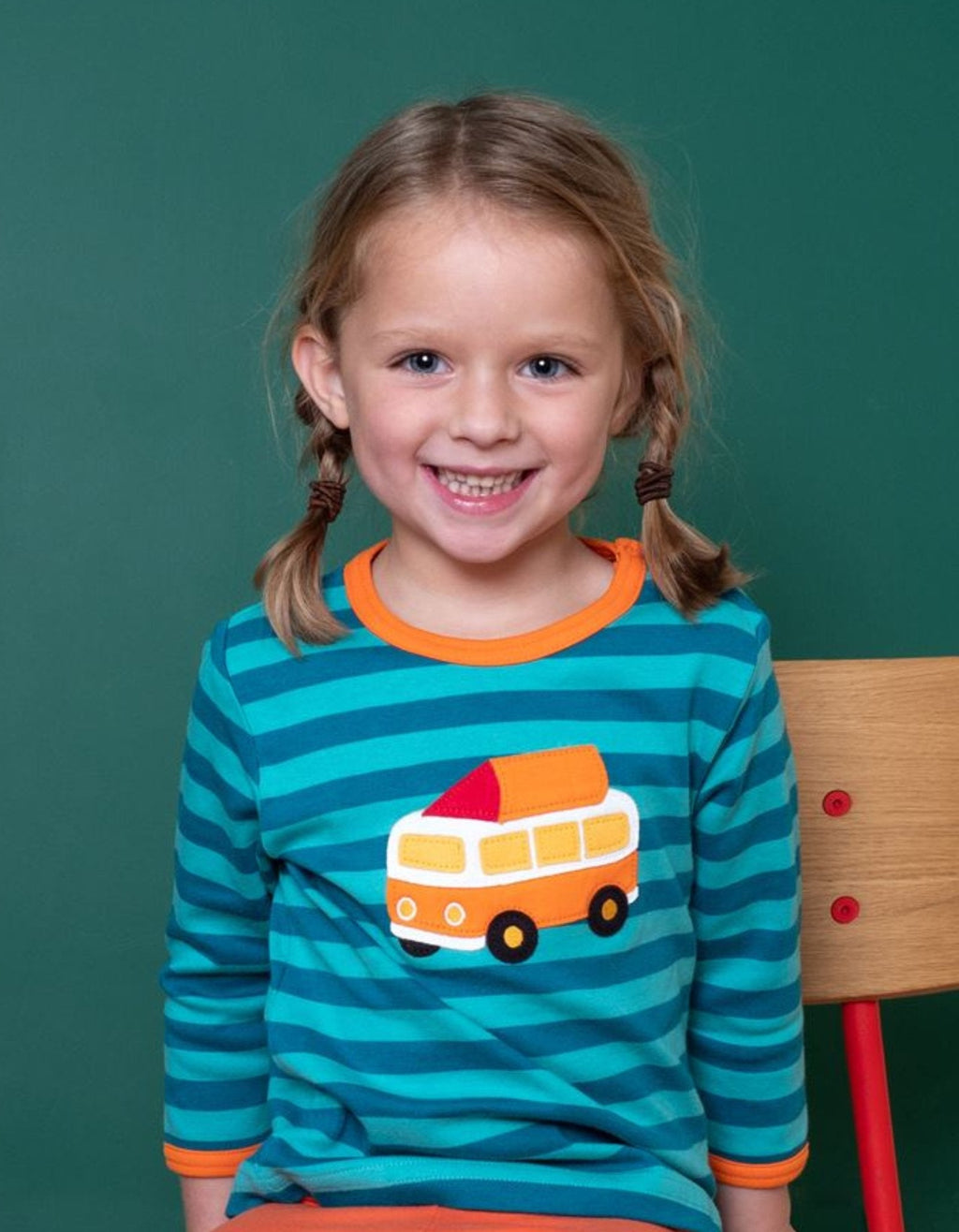 Organic Campervan Applique Long Sleeved T Shirt for Kids