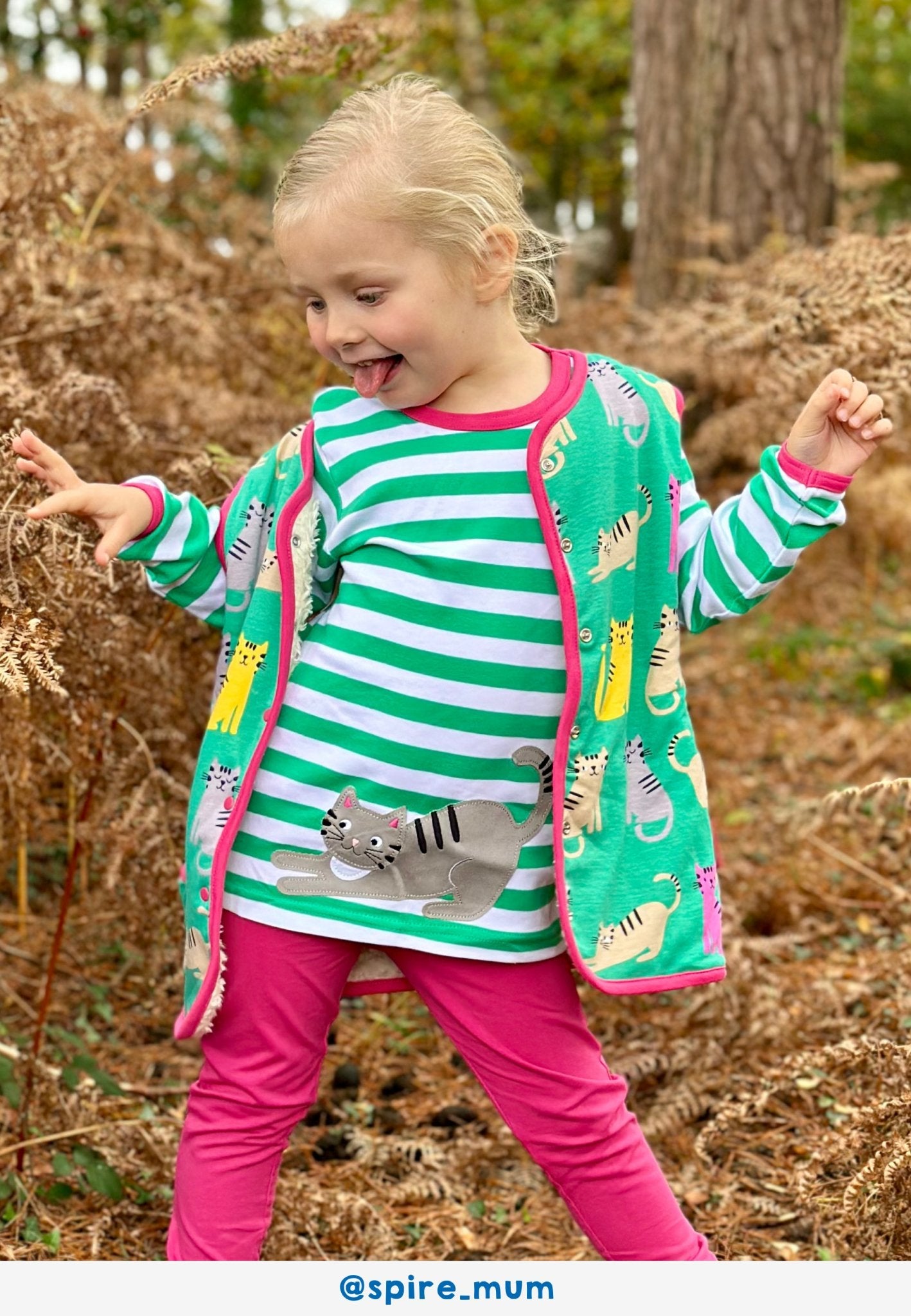 Organic Green Kitten Applique Long Sleeved T Shirt for Kids