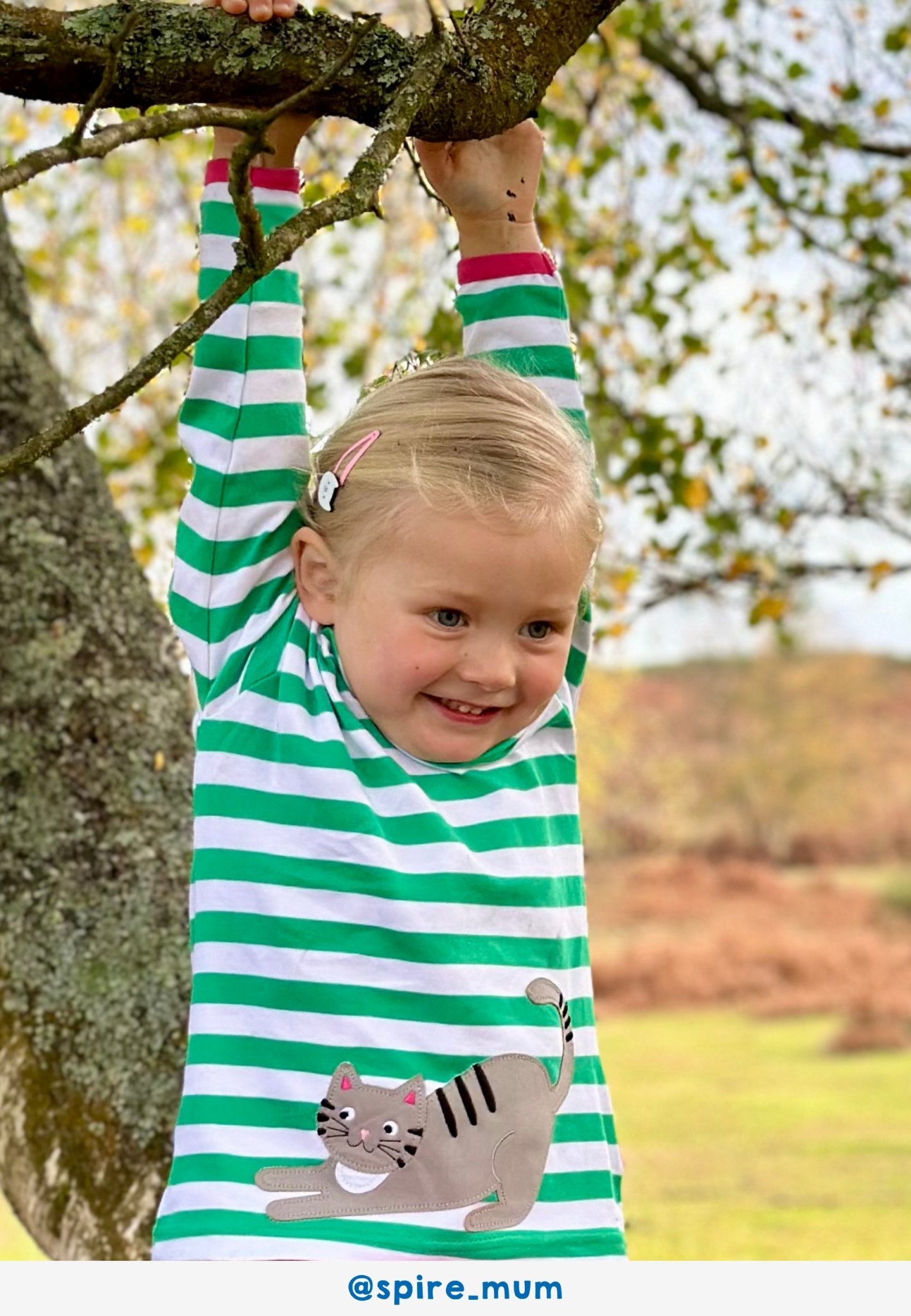 Organic Green Kitten Applique Long Sleeved T Shirt for Kids