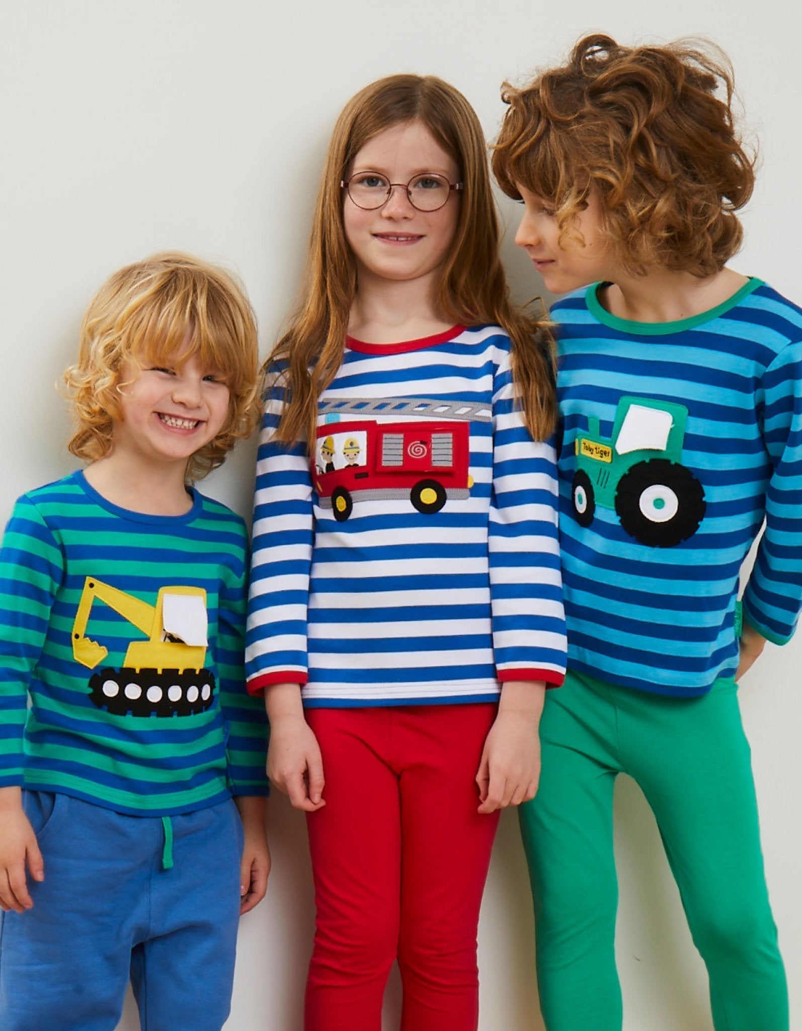 Organic Fire Engine Applique Long Sleeved T Shirt for Kids