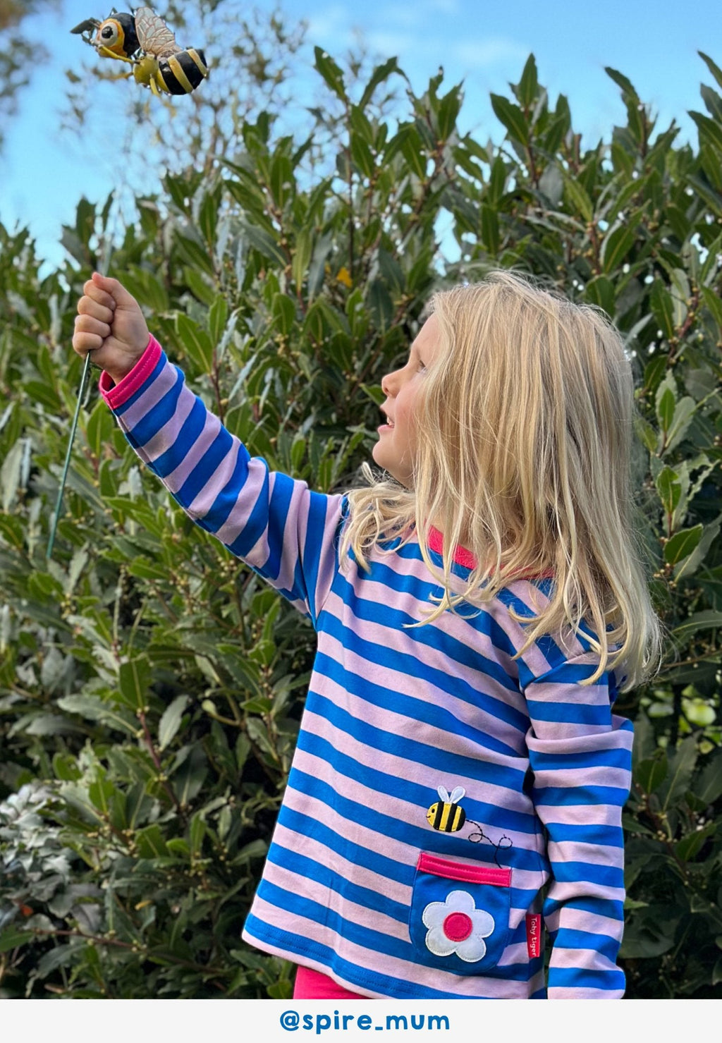 Organic Striped Daisy Applique Long Sleeved T Shirt