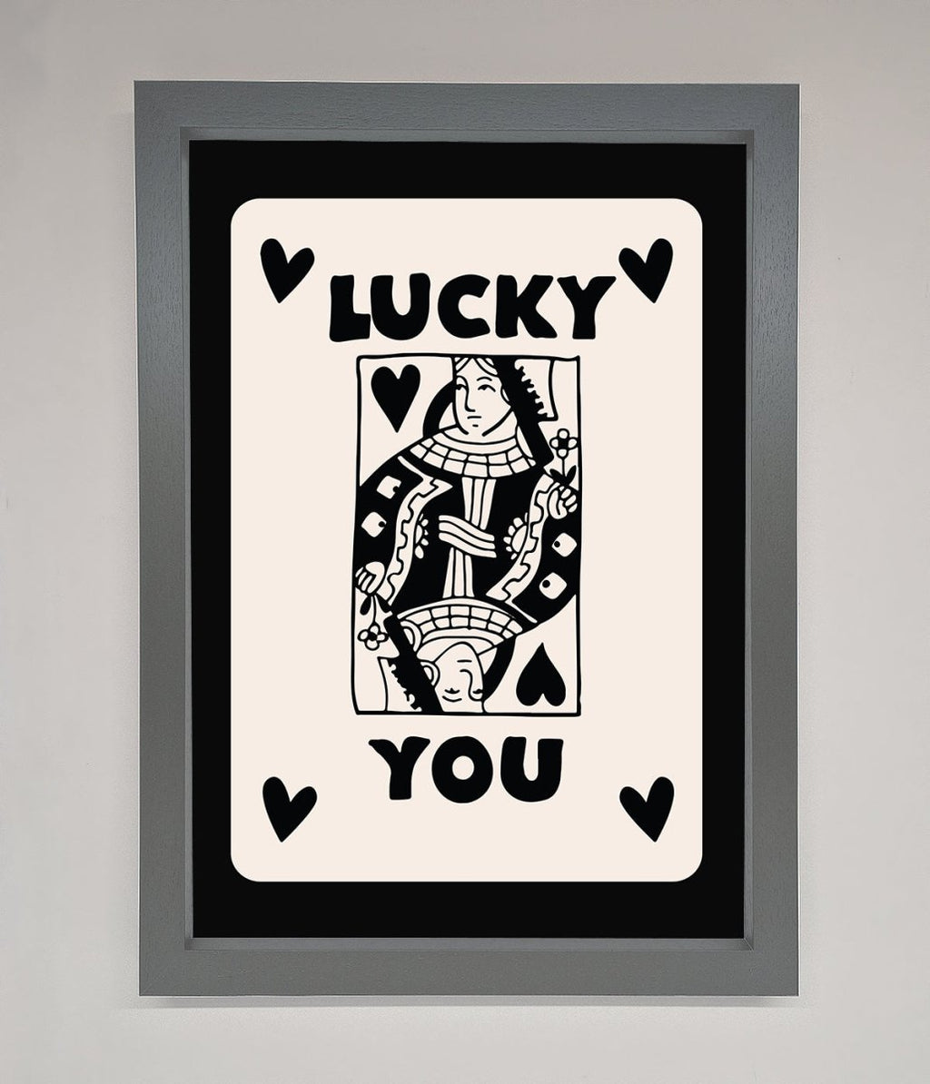Lucky You Beige Black Framed Print
