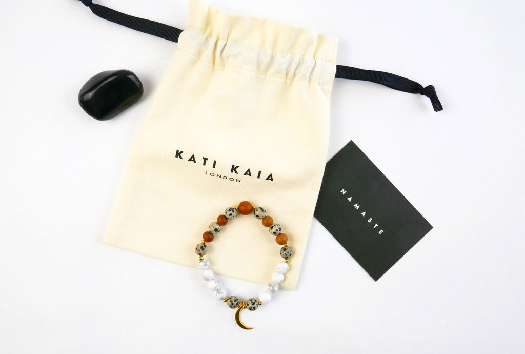 Luna Mala Bracelet with Howlite, Dalmatian Jasper and Sandalwood