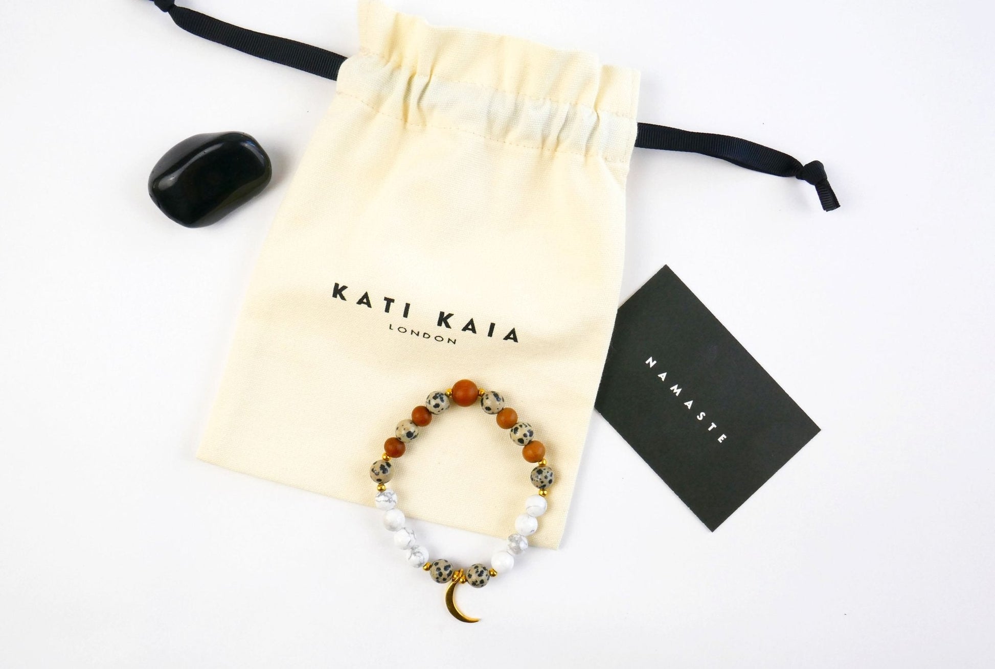 Luna Mala Bracelet with Howlite, Dalmatian Jasper and Sandalwood