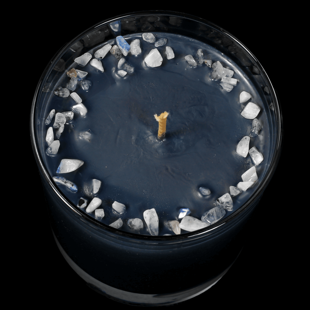 Lunar Crystal Infused Scented Candle with Rainbow Moonstone