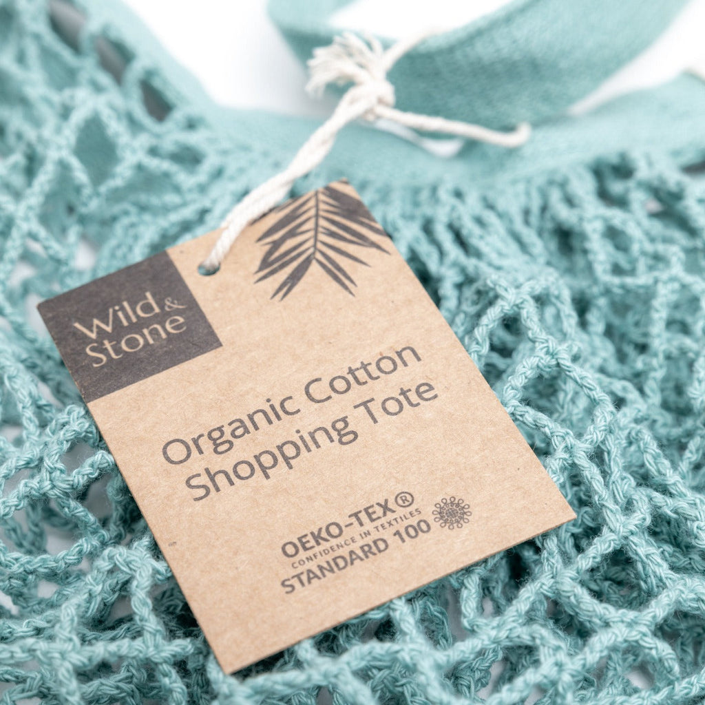 Organic Cotton Blue Crochet Tote Bag