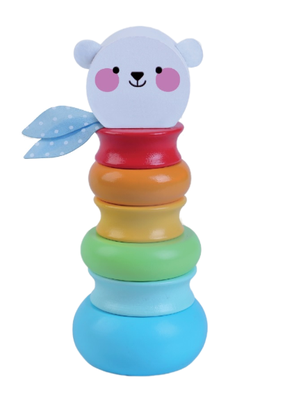 soft morning light on a wooden playset with pastel toys for baby's motor skills