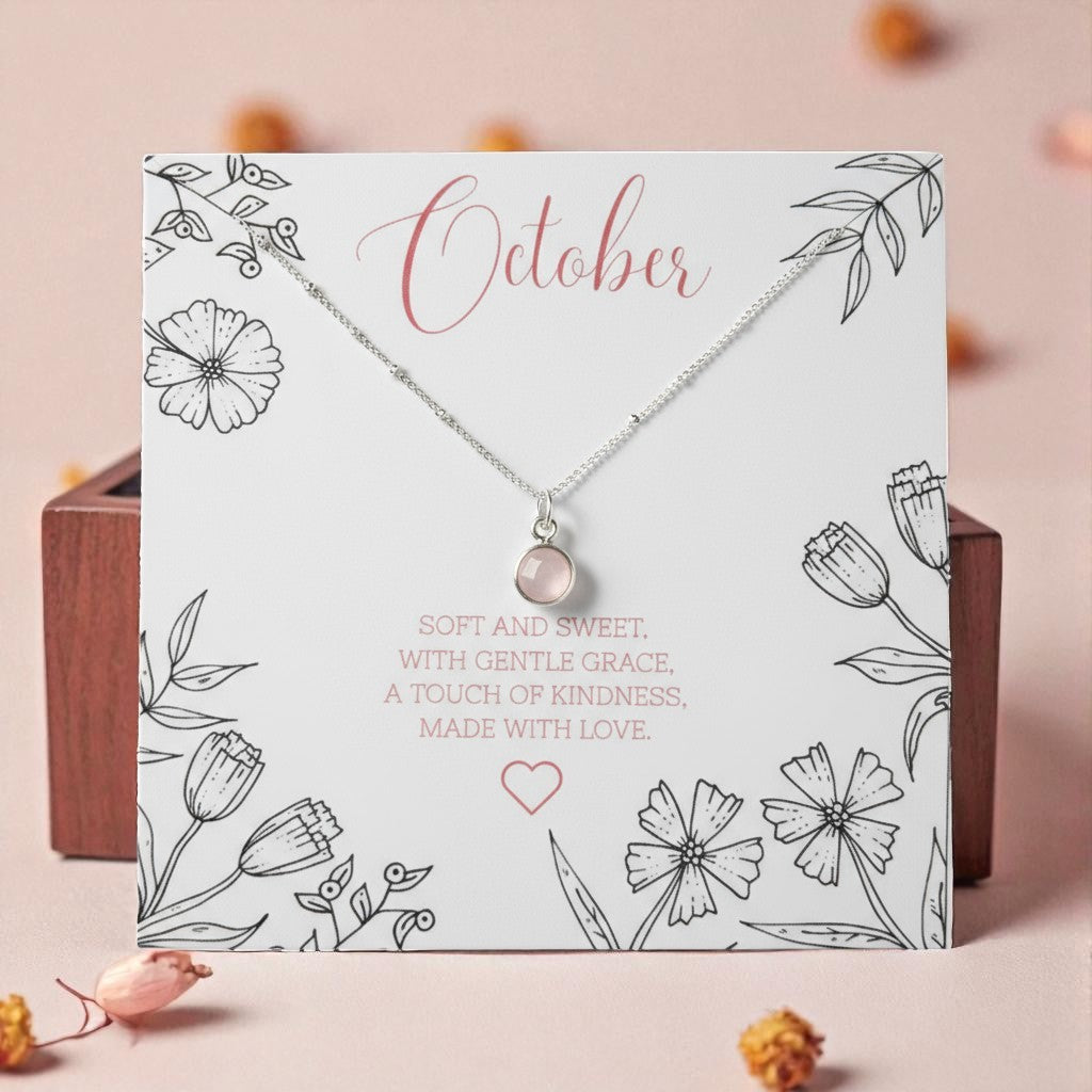 Rose Quartz October Birthstone Necklace in Sterling Silver