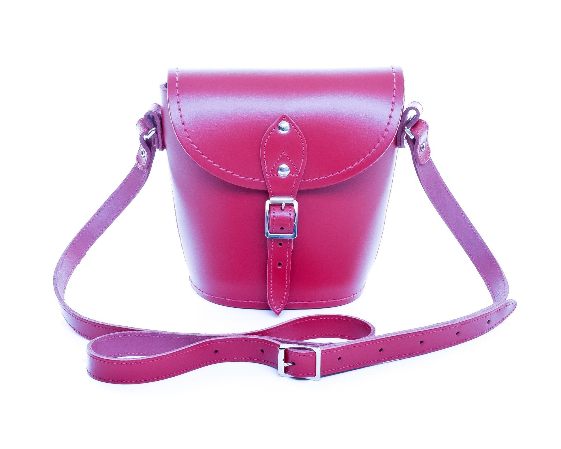 Handmade Leather Barrel Bag in Magenta