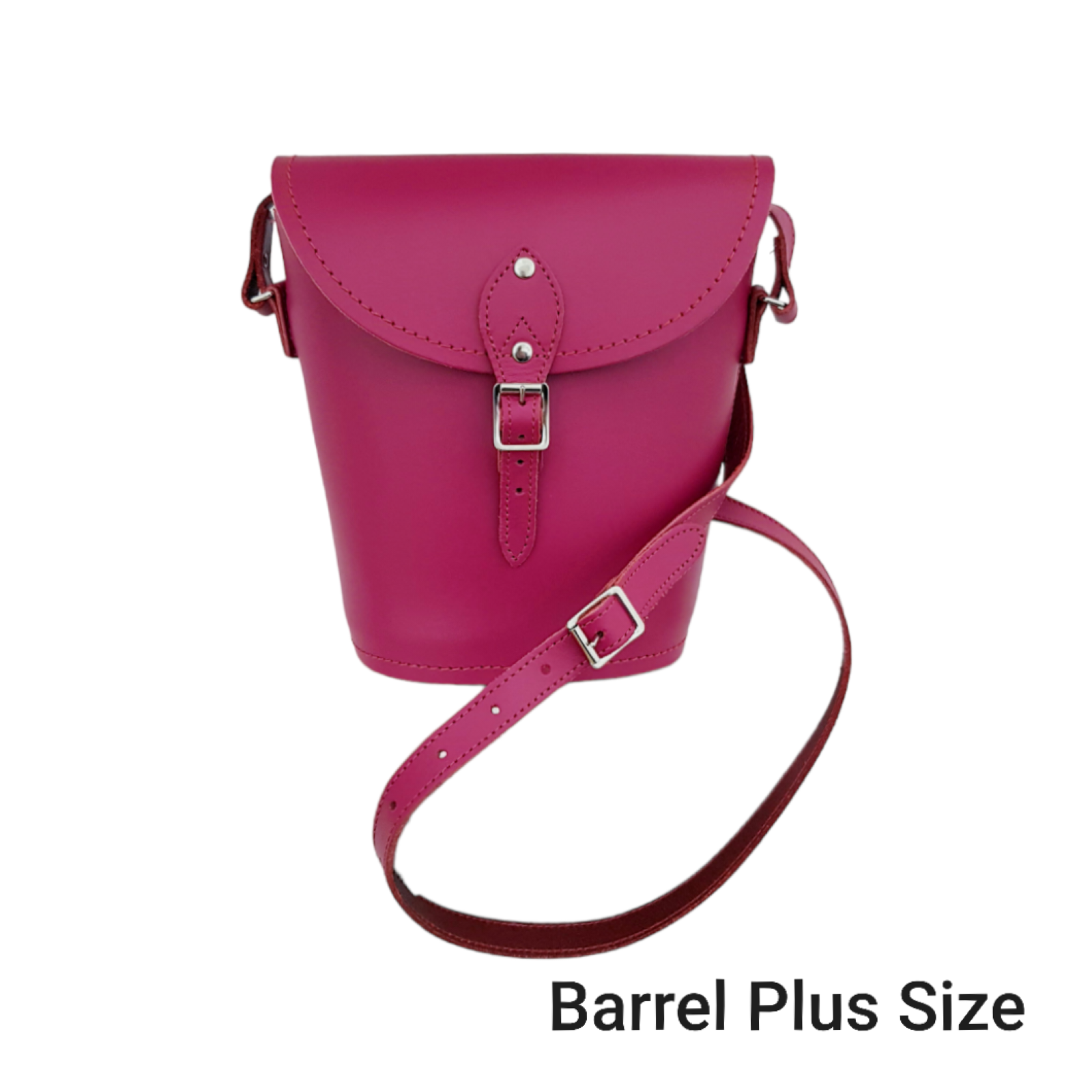 Handmade Leather Barrel Bag in Magenta