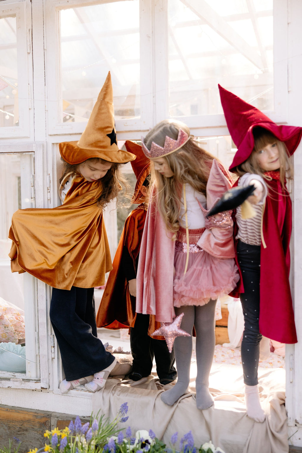 golden velour hooded cape for kids in soft morning light, a thoughtful handmade gift