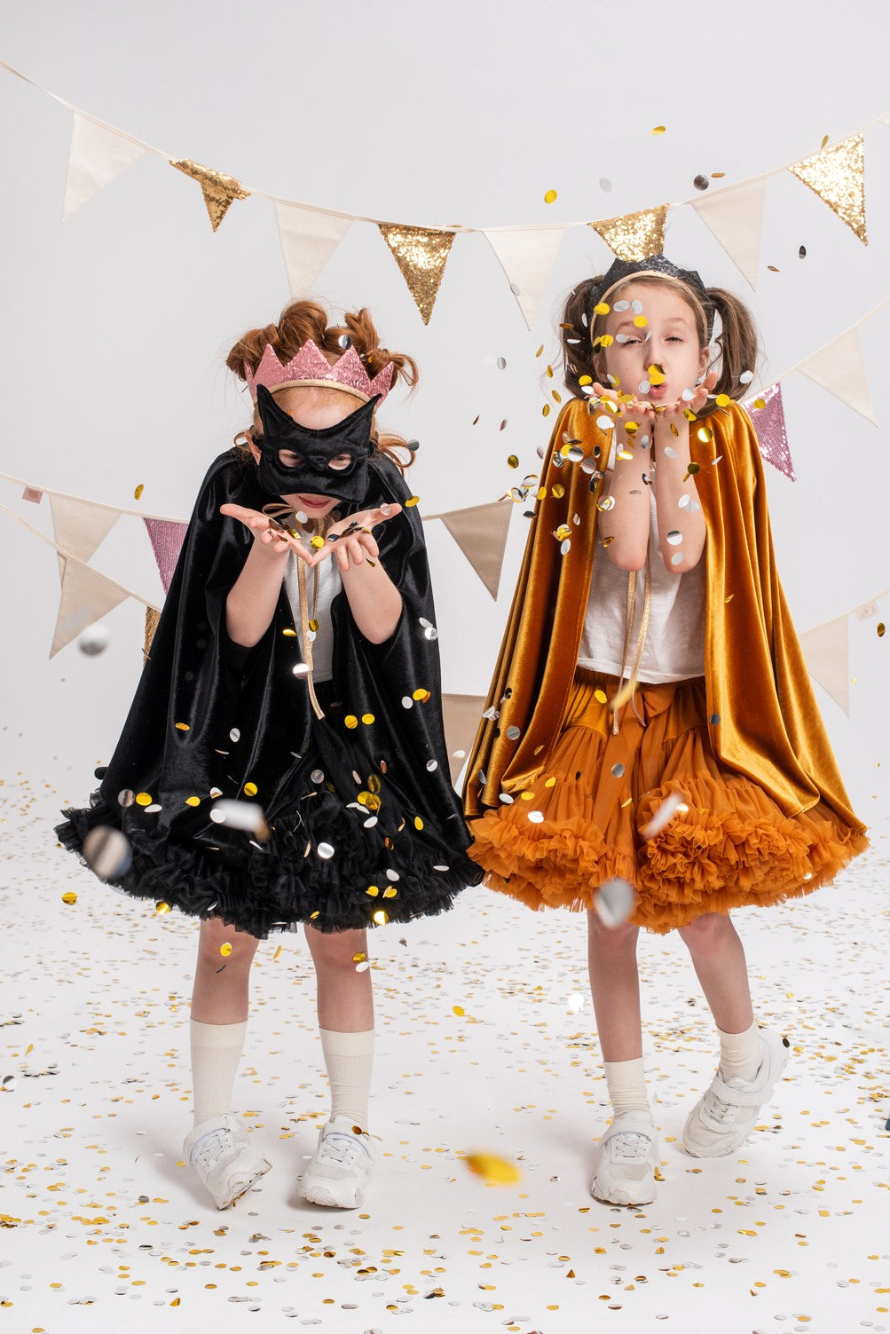 handmade golden velour hooded cape for kids in soft morning light