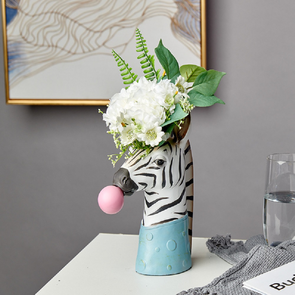 Zebra Bubble Resin Vase Animal Head Planter