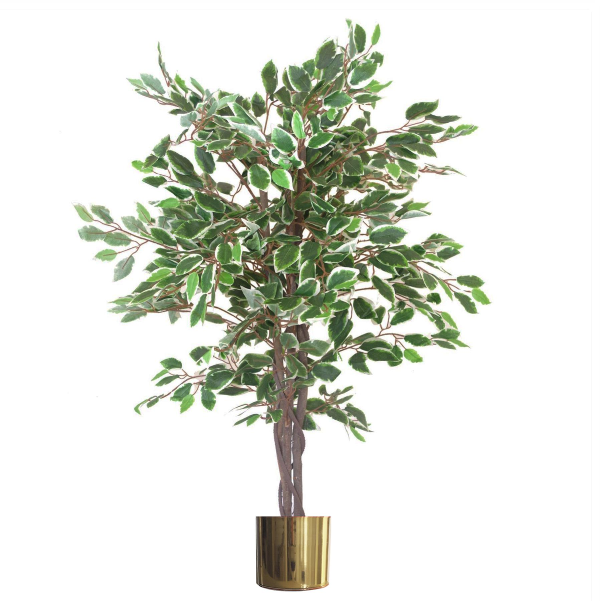 130cm Realistic White Edge Ficus Artificial Plant with Gold Metal Planter
