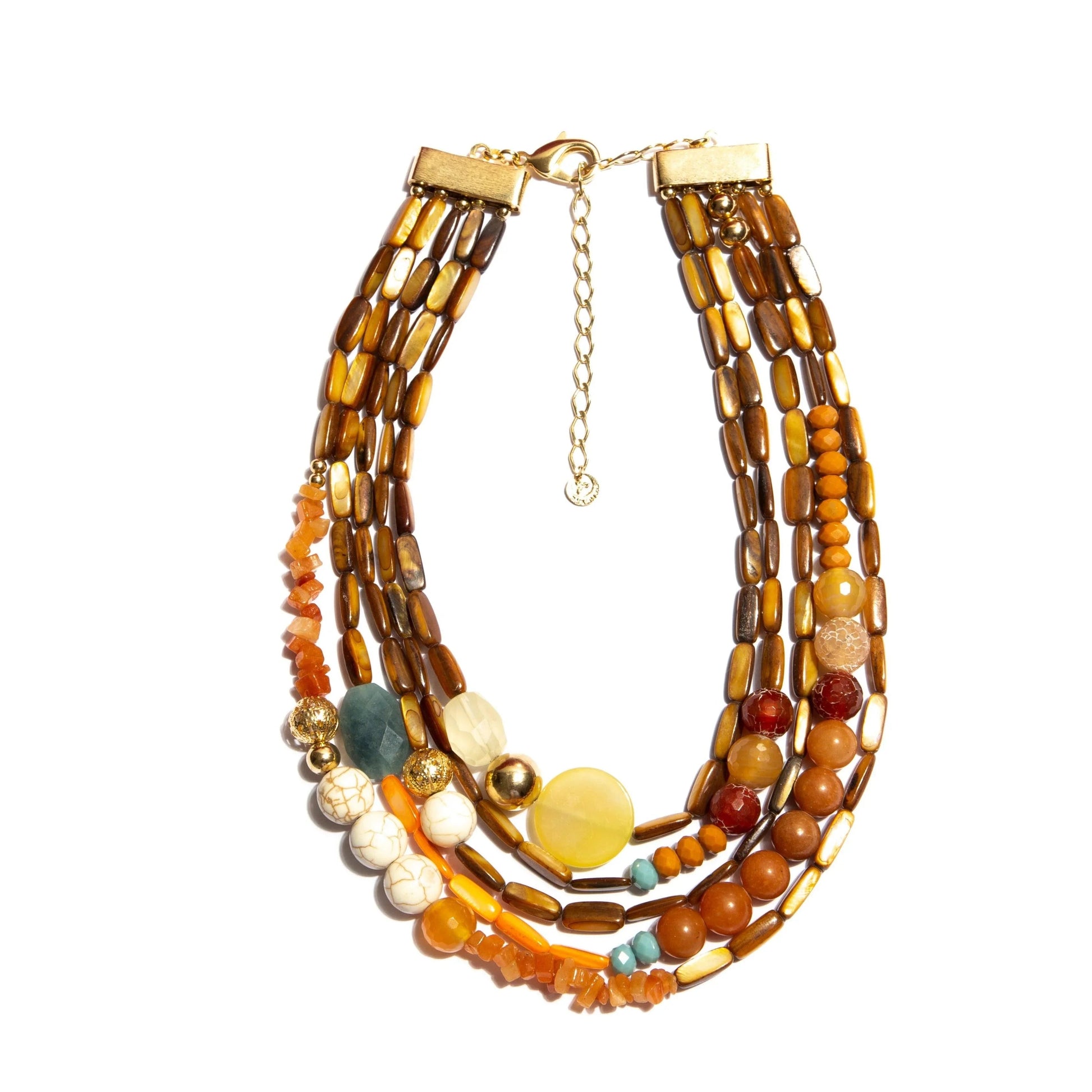 Festival Necklace with Agate Citrine and Mother of Pearl