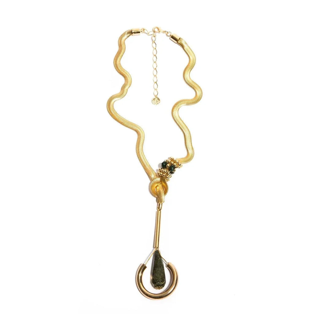 Green Jasper or Tiger's Eye Gold Plated Pendant Necklace