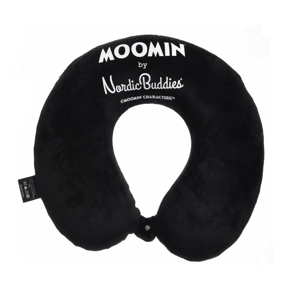 a soft black memory foam travel neck pillow shown in a gentle, cozy light, perfect for napping