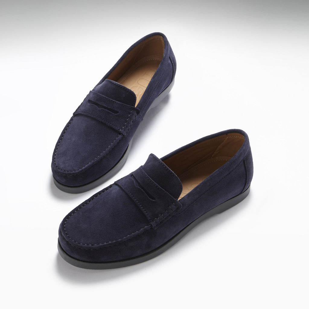 Navy Blue Suede Boat Loafers