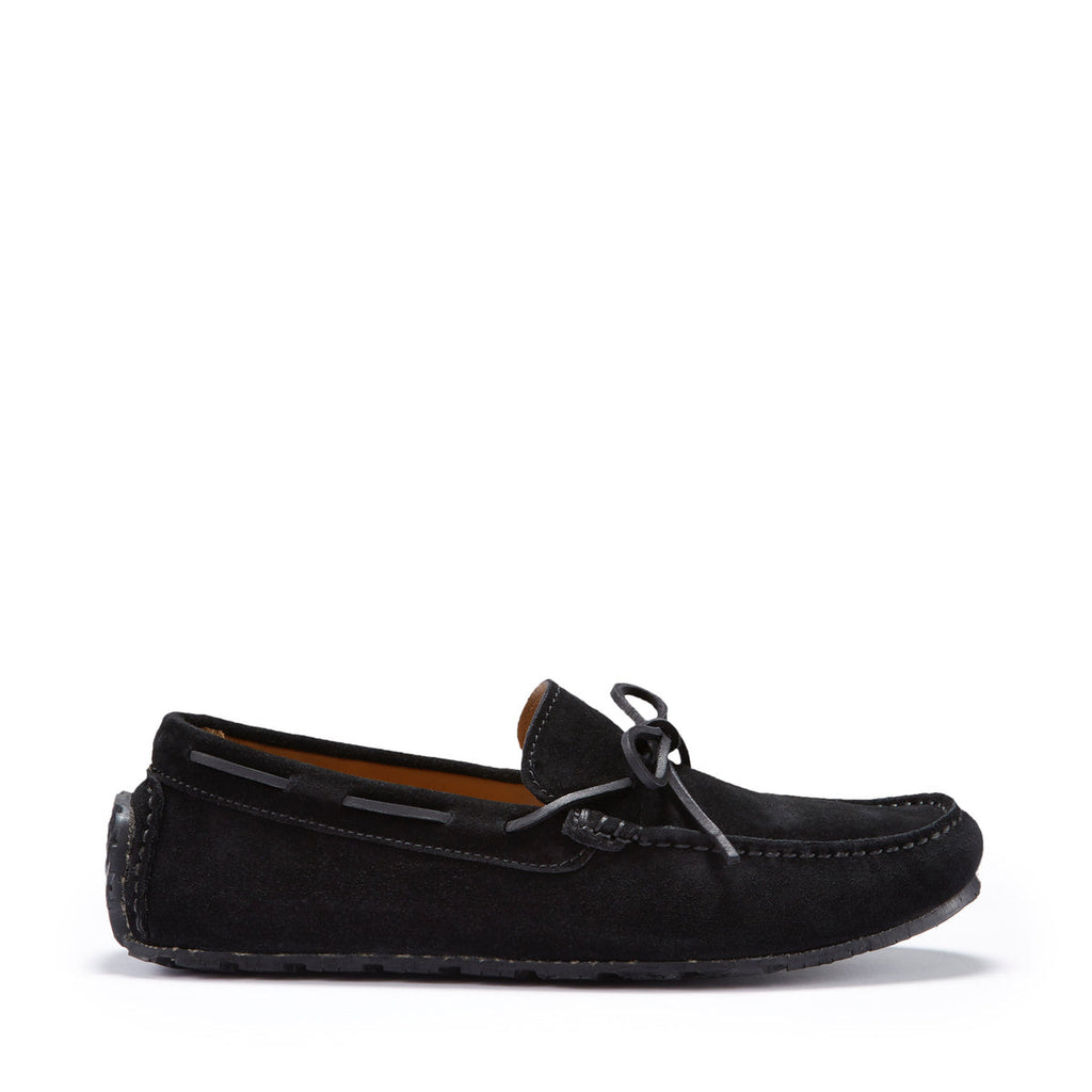 Black Suede Tyre Sole Laced Driving Loafers