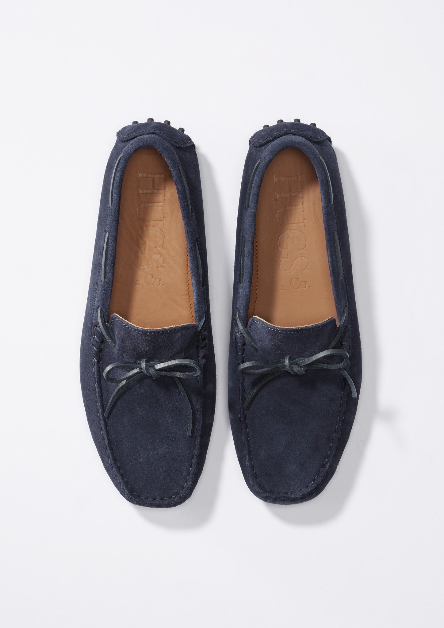 Navy Blue Suede Driving Loafers with Lacing