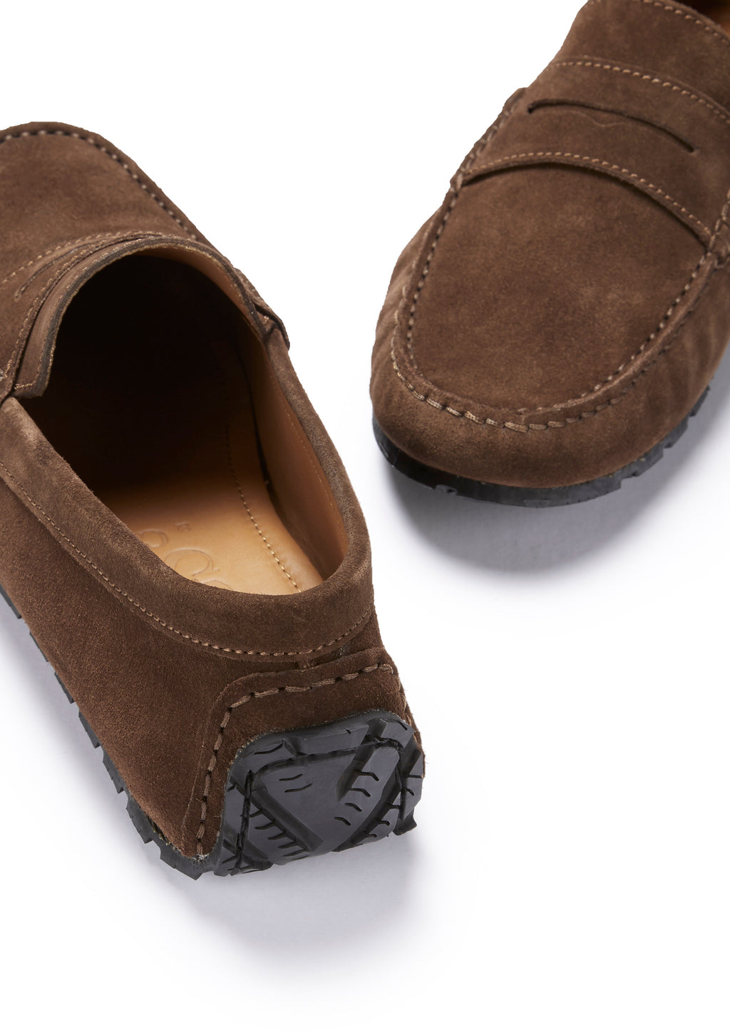 Brown Suede Penny Driving Loafers