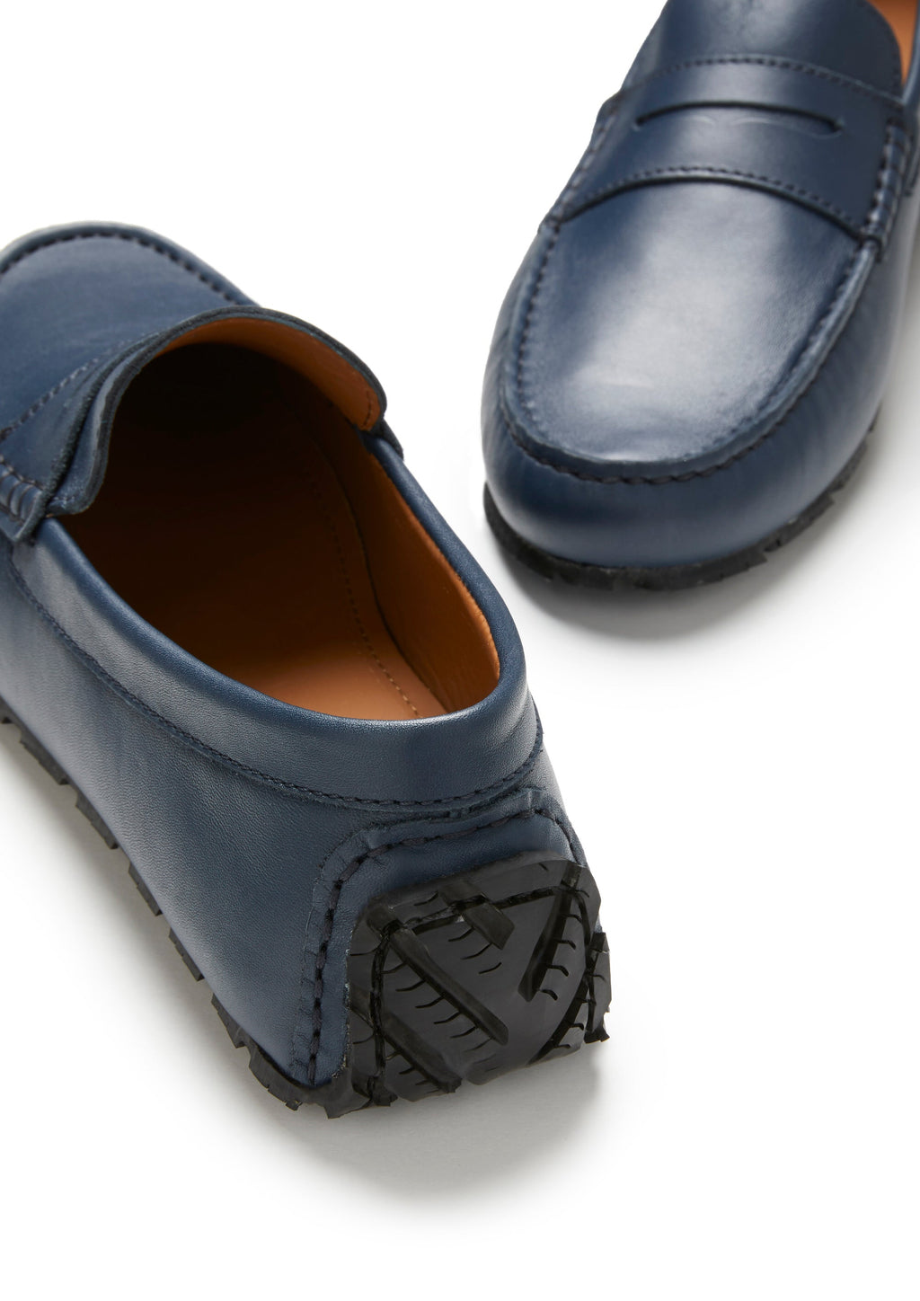 French Navy Leather Penny Driving Loafers
