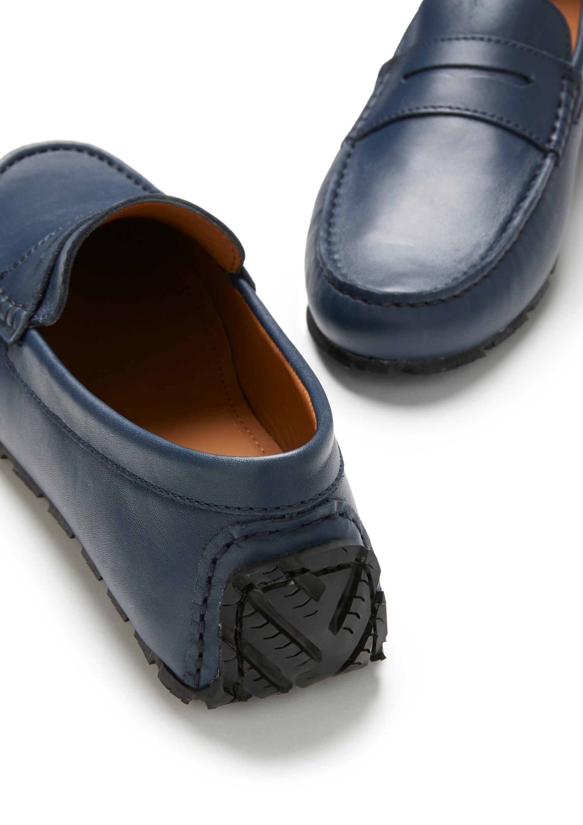 French Navy Leather Penny Driving Loafers